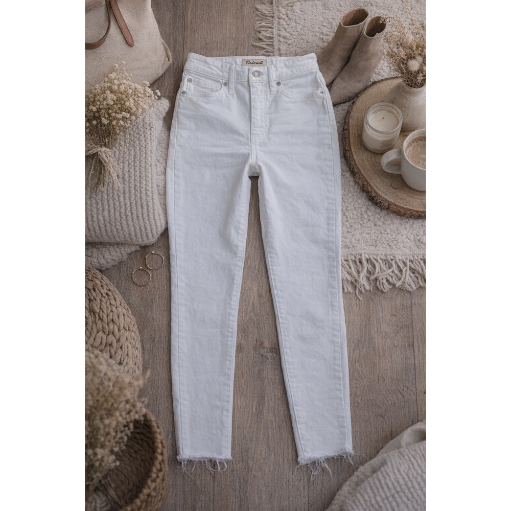 Madewell Skinny Jeans White‎ Raw Hem High Rise Size 25